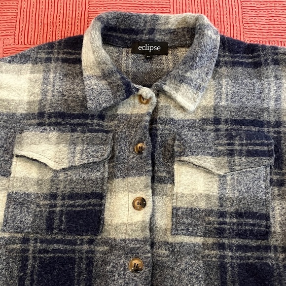 Wool Women’s small plaid checkered shirt Eclipse blue / gray - Picture 3 of 12